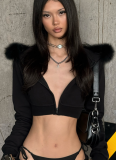 Stylish New Zip-up Fur-trimmed Hooded Sweatshirt/Short Jacket