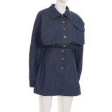 Stylish and Casual Collared Button-down Bodycon Denim Short Dress