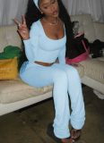 Casual Solid Color Versatile Square Neck Pleated Basic Suit