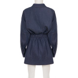 Stylish and Casual Collared Button-down Bodycon Denim Short Dress