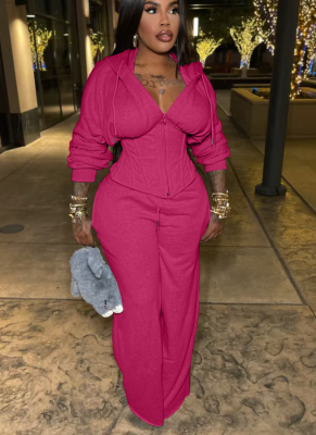 Stylish Two-piece Set With A Belted Waist Top and Casual Pants (including boning)