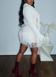Sexy Solid Color Knitted Cardigan Long-sleeved Deep V Top and Bodycon Mini Skirt Set
