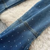 Fashionable Rhinestone-embellished Strapless Tank Top + High-waisted Flared Jeans Set