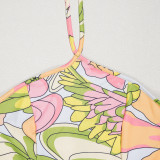 Fashionable Halter Neck Printed Backless Sleeveless Tassel Dress