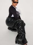 2025 Fashionable Leather Pants with Detachable Zippers and Multiple Pockets