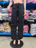 2025 Fashion Rhinestone Wide-Leg Jeans