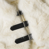 Autumn/Winter Faux Mink Fur Metal Leather Button Lapel Short Plush Coat
