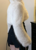 Autumn/Winter Faux Mink Fur Metal Leather Button Lapel Short Plush Coat
