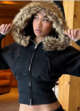 New Autumn/Winter Style Fur-trimmed Sweatshirt Jacket Top