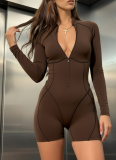 Sexy and Functional Reverse-segmented Slim-fit Sports Jumpsuit