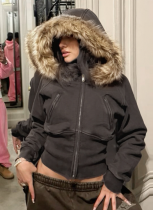 New Autumn/Winter Style Fur-trimmed Sweatshirt Jacket Top