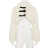 Autumn/Winter Faux Mink Fur Metal Leather Button Lapel Short Plush Coat