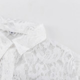 Sexy See-through Collared Long-sleeved Cardigan Shirt + Wide-leg Pants Two-piece Set
