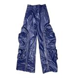 2025 Fashionable Leather Pants with Detachable Zippers and Multiple Pockets
