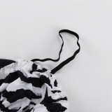 Fashionable Long-sleeved Tie-waist Cardigan Camisole Tank Top Loose Shorts Printed Three-piece Set