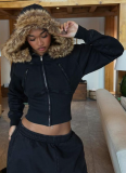 New Autumn/Winter Style Fur-trimmed Sweatshirt Jacket Top