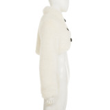 Autumn/Winter Faux Mink Fur Metal Leather Button Lapel Short Plush Coat