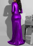 Sexy V-neck Long-sleeved Slit Evening Dress