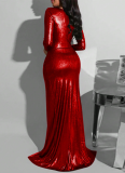 Sexy V-neck Long-sleeved Slit Evening Dress