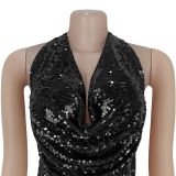 Sexy Backless Sequined Top and Skirt Two-piece Set