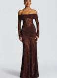 Sexy Lace-trimmed Long-sleeved Fishtail Gown Dress