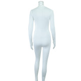 Casual Solid Color High Elasticity Slim Fit Long Sleeve Zipper Stand Collar Jumpsuit