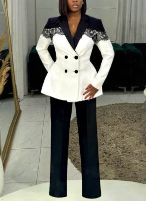 Casual Fitted Stretchy Lace-trimmed Two-piece Suit