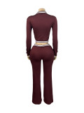 Stylish Lapel Half-zip Drawstring Wide-leg Pants Sports Two-piece Set