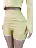 Stylish Slim-fit Zippered Long-sleeved Thumb Buckle Top and Shorts Tracksuit