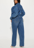 Fashionable Slim-fit Stretch Loose Washed Long-sleeved Denim Jumpsuit
