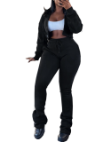 Stylish Hooded Zipper Cardigan Sweatshirt with Fitted Waist and Drawstring Tracksuit