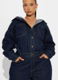 Fashionable Slim-fit Stretch Loose Washed Long-sleeved Denim Jumpsuit