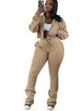 Stylish Hooded Zipper Cardigan Sweatshirt with Fitted Waist and Drawstring Tracksuit