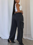 Casual Multi-pocket Zippered Split Loose Straight-leg Cargo Pants