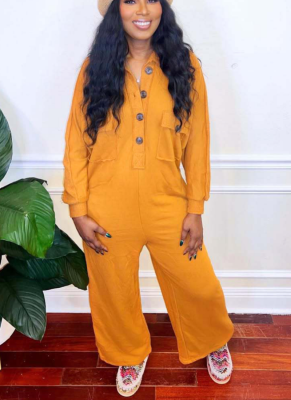 Stylish Casual Commuter Collared Sweatshirt Wide-Leg Jumpsuit