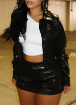 Stylish New Elastic Leather Jacket and 3D Pocket Skirt Set