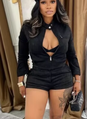 New Casual Long-sleeved Shorts Stretch Suede Suit