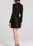 New Sequined Long-sleeved Party Dress With Elastic Waistband
