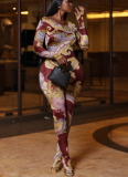 Stylish Printed Comfortable Round Neck Long Sleeve Slim Fit Jumpsuit