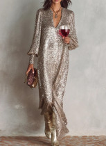 New Long-sleeved Sequined Loose-fitting Party Dress With Slits