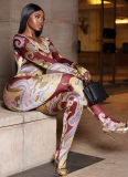 Stylish Printed Comfortable Round Neck Long Sleeve Slim Fit Jumpsuit