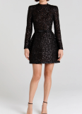 New Sequined Long-sleeved Party Dress With Elastic Waistband