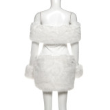 Sexy Off-the-shoulder Backless Fitted Plush Patchwork Dress