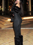 Sexy Off-the-shoulder Fur-trimmed Bodycon Jumpsuit