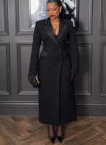 Sexy and Elegant Lapel Fitted Waist Long Suit Dress