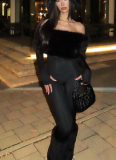 Sexy Off-the-shoulder Fur-trimmed Bodycon Jumpsuit