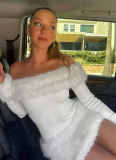 Sexy Off-the-shoulder Backless Fitted Plush Patchwork Dress