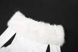 Sexy Off-the-shoulder Backless Fitted Plush Patchwork Dress