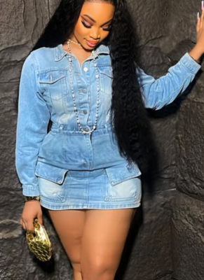 Stylish Multi-pocket Washed Stretch Denim Dress