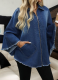 Stylish Loose-fitting Collared Batwing Sleeve Jacket